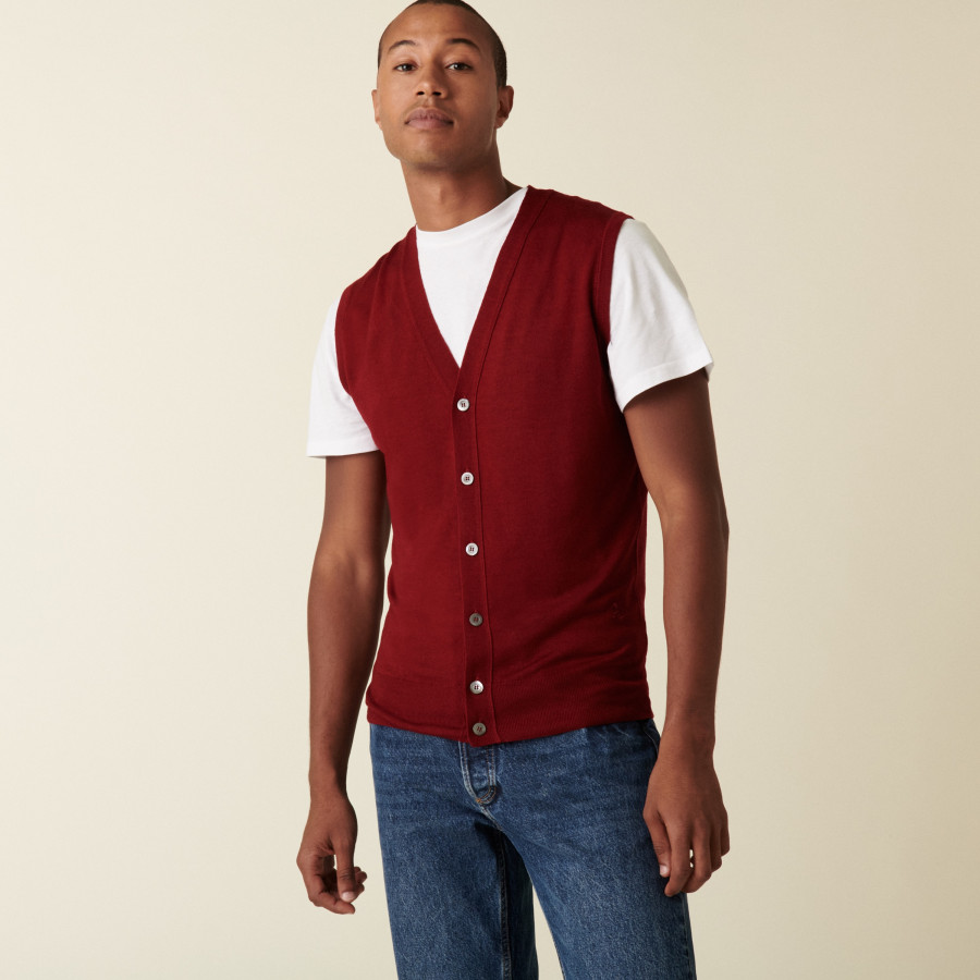 Sleeveless cardigan with logo in merino wool - Ernardo