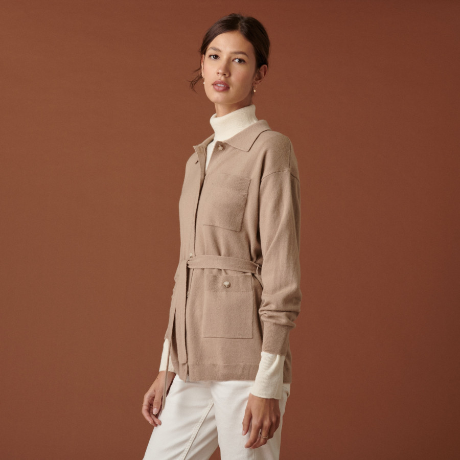 Veste boutonnée en cachemire col polo - Clemence
