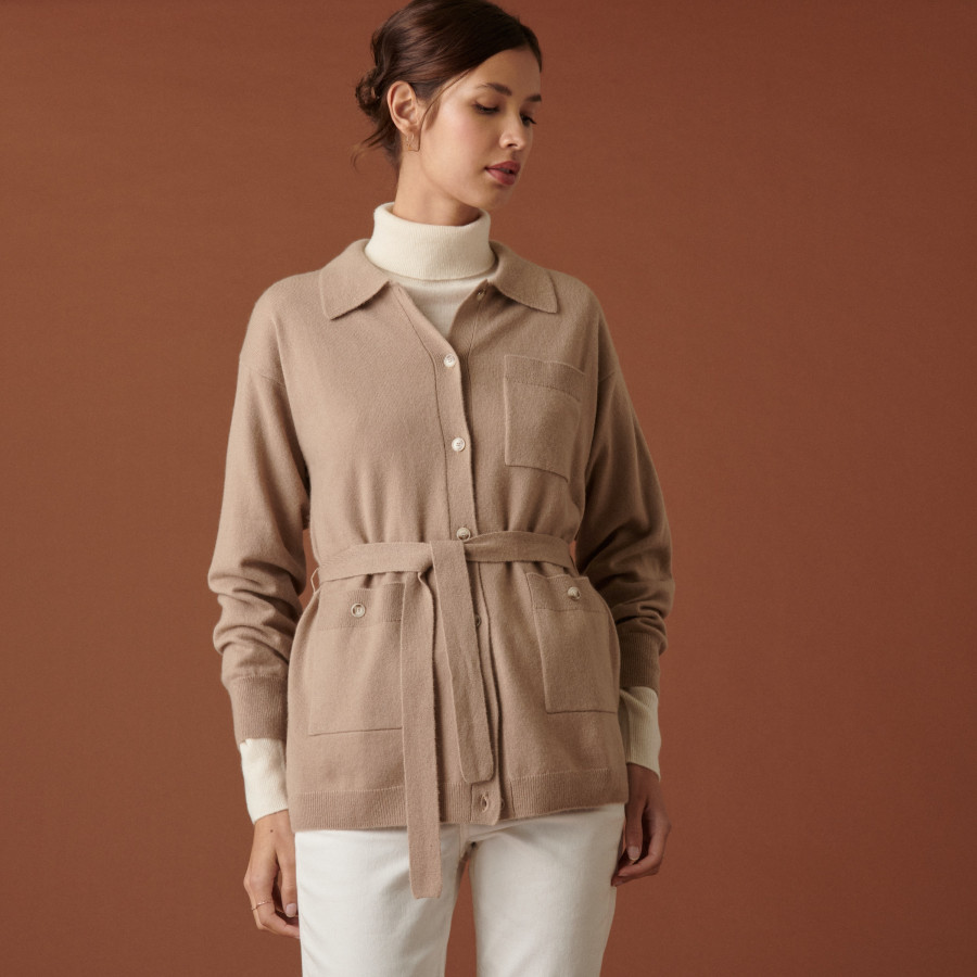 Veste boutonnée en cachemire col polo - Clemence