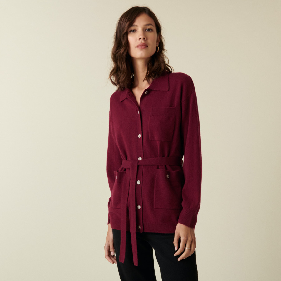 Buttoned cashmere jacket with polo collar - Clemence