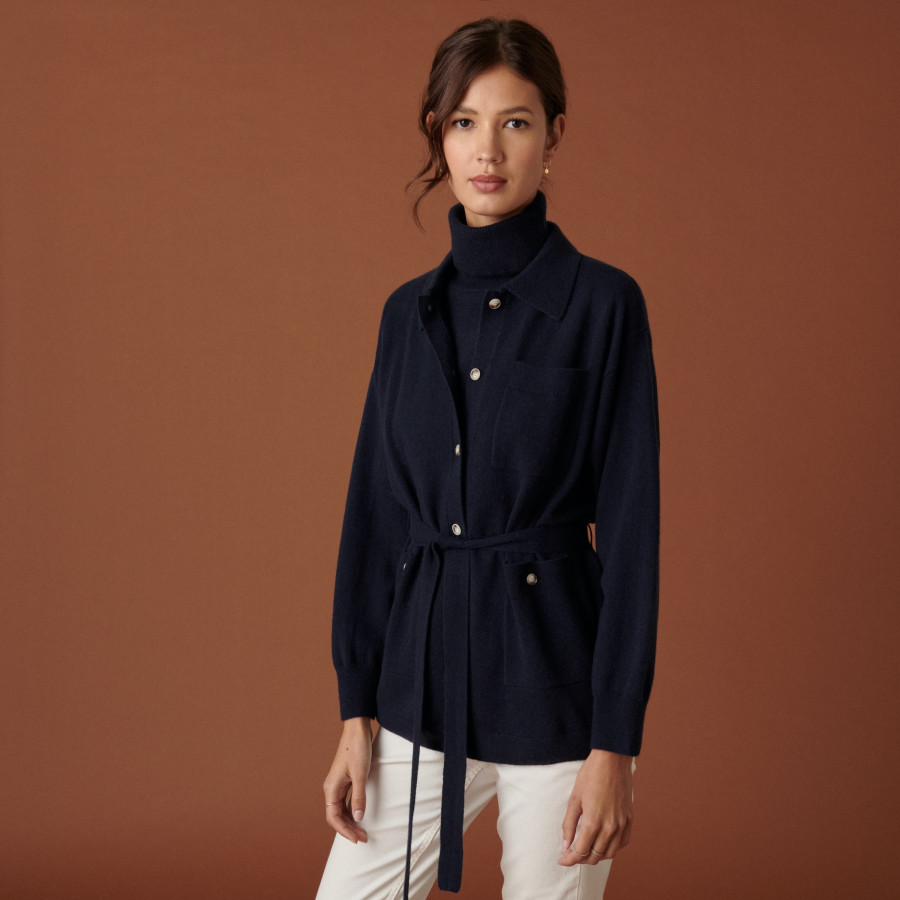 Veste boutonnée en cachemire col polo - Clemence