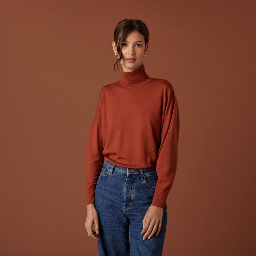 Turtleneck sweater with slits in merino wool - Amy