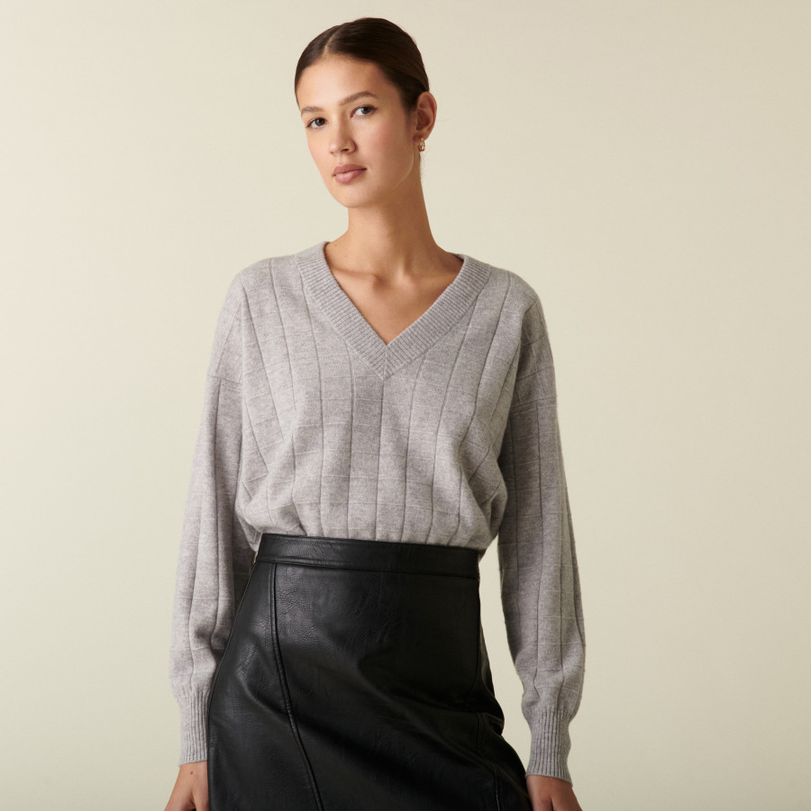 Pull en cachemire col V en maille - Canelle