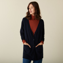 Long V-neck cashmere cardigan with slits and pockets - Aden