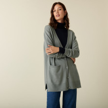 Long V-neck cashmere cardigan with slits and pockets - Aden