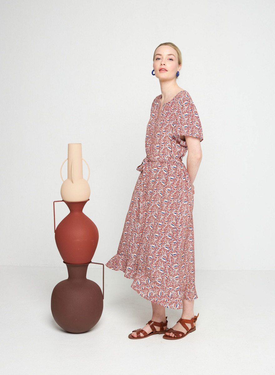 Long patterned dress in viscose warp and weft - Sefiane