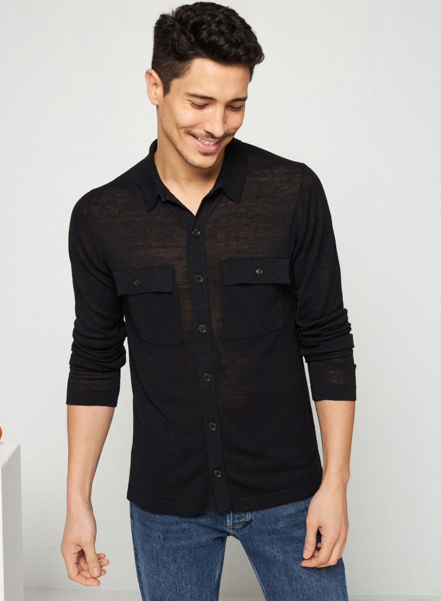 Flamed linen button-down shirt - Randy