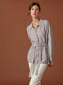 Buttoned cashmere jacket with polo collar - Clemence