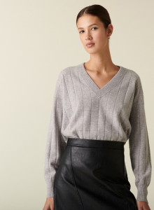 V-neck cashmere sweater in checkered knit - Canelle