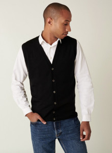 Sleeveless cardigan with logo in merino wool - Ernardo