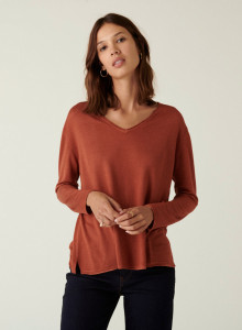 Long-sleeved bamboo cashmere t-shirt with slits - Aelys