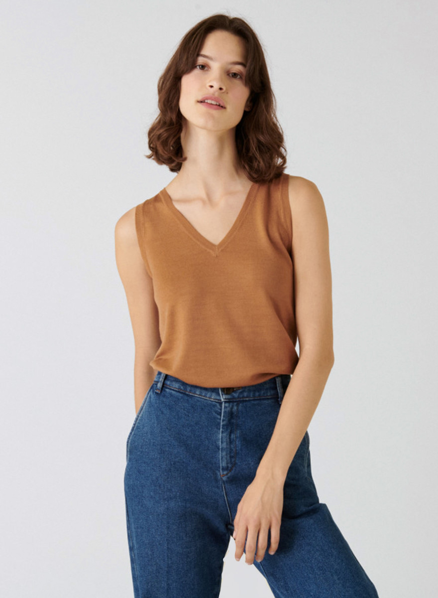 Jersey point merino wool V-neck tank top - Atta