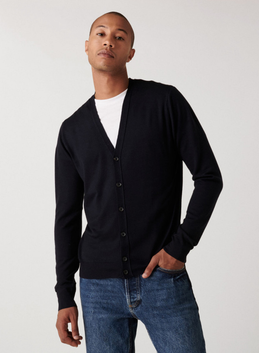 Buttoned cardigan with logo in merino wool - Etienne