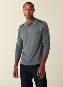 Polo manches longues homme en Fil Lumière Boris 8256 saphir - 03 bleu fonce