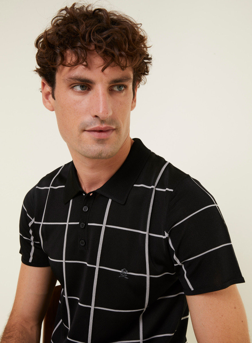 Polo homme carreaux Fil Lumière Marin