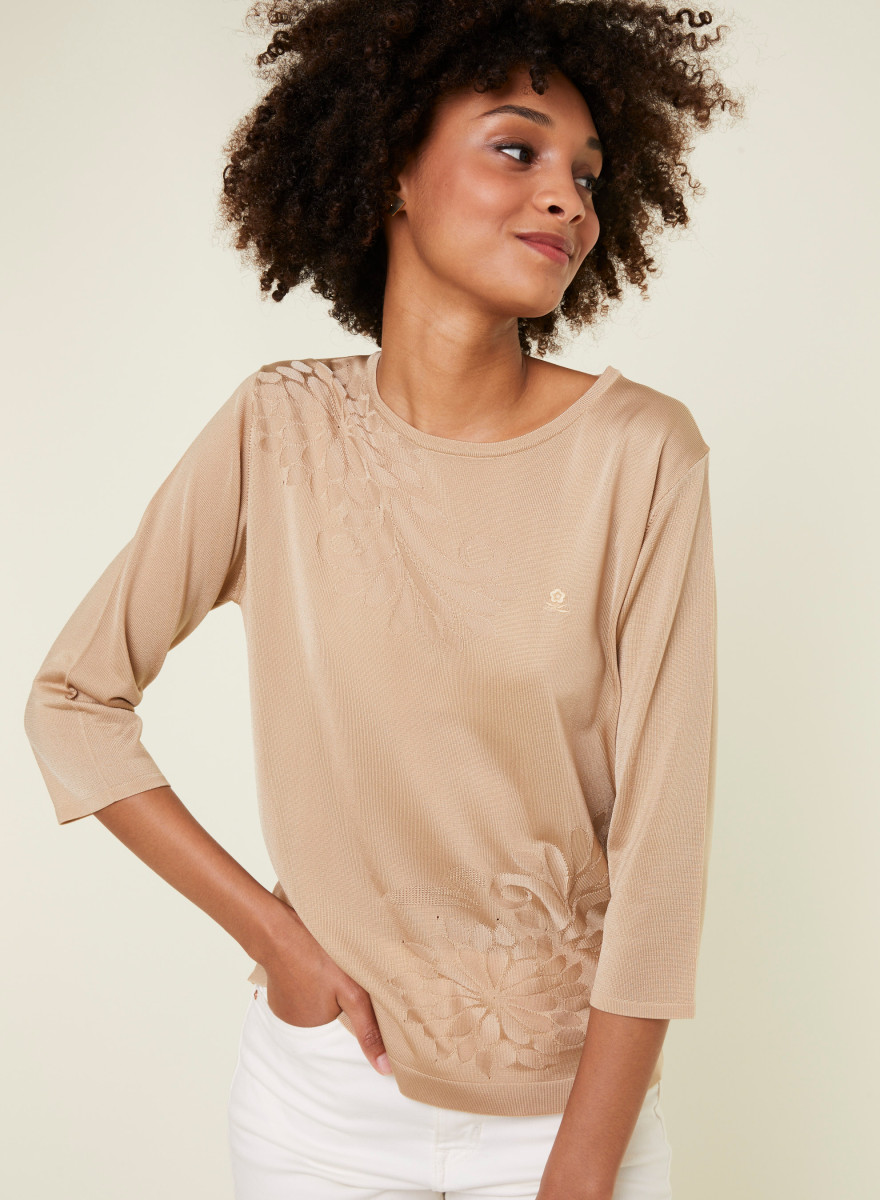 T-shirt manches coudes en Fil Lumière à motifs - Erica