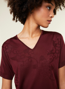 T-shirt col V Fil Lumière manches courtes à motifs - Elise