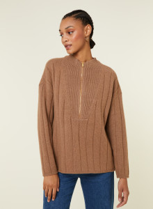 Pull col montant zippé en cachemire et laine recyclés - Lodric
