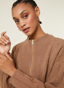 Pull col montant zippé en cachemire et laine recyclés - Lodric