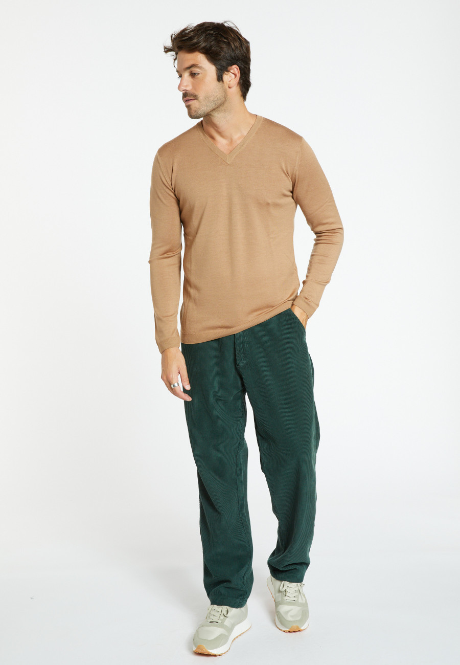 V-neck sweater with logo in merino wool - Elmo