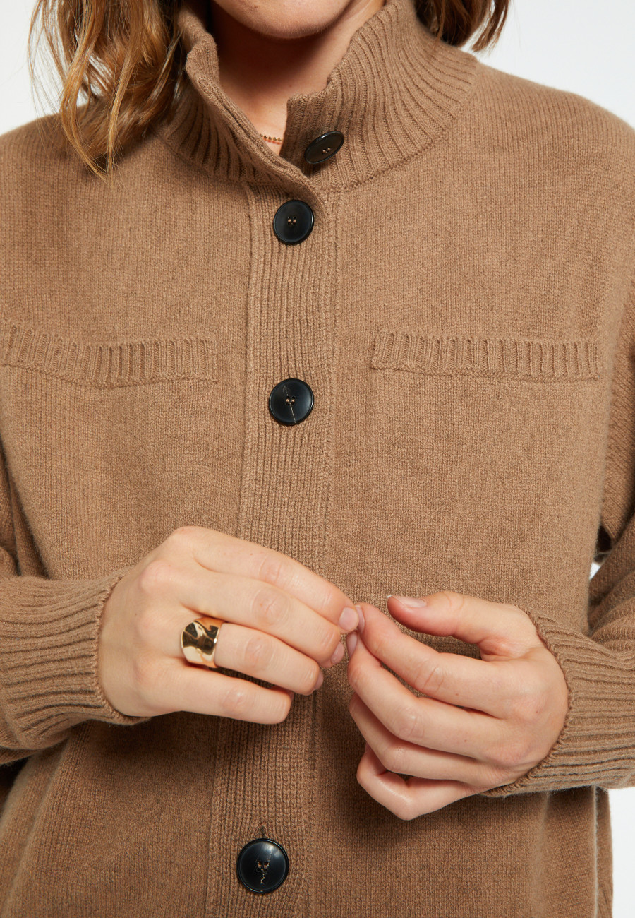 Gilet boutonné à poches en cachemire et laine - Cyrielle