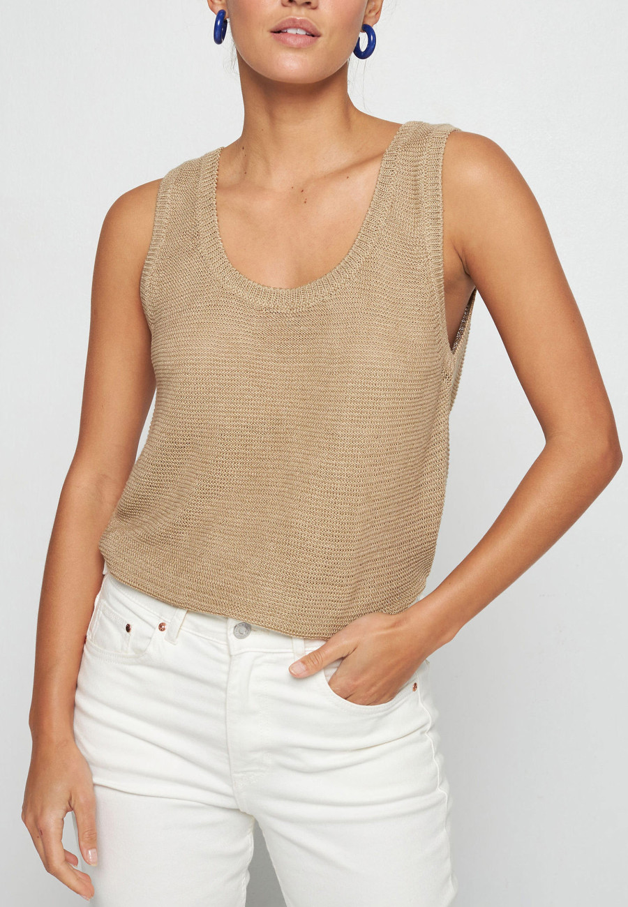 Round neck tank top in linen - Tina