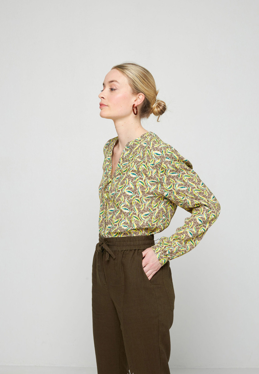 Long sleeve patterned blouse in viscose warp and weft - Seina