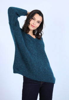 Pull col V avant et arrière en mohair - Simon