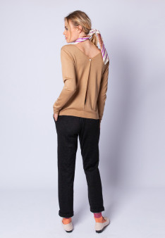 Pull en laine et soie fente dans le dos - Euphrosine 6395 CAMEL - 46 marron clair