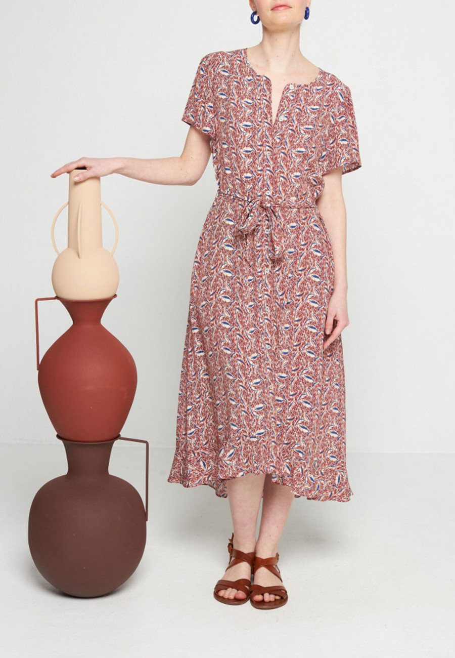 Long patterned dress in viscose warp and weft - Sefiane