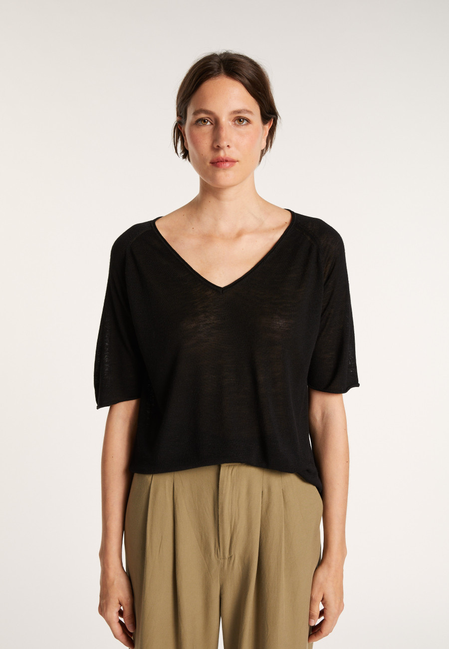 Slub linen elbow-sleeved T-shirt - Bonbon