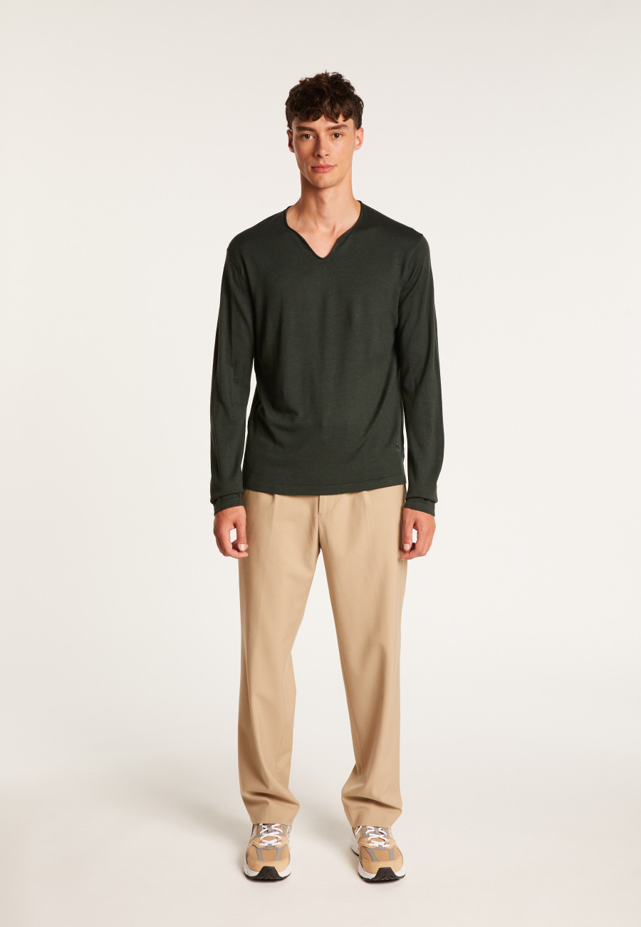 Merino wool sweater with Tunisian collar with logo - Etan