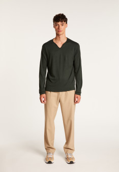 Merino wool sweater with Tunisian collar with logo - Ethan