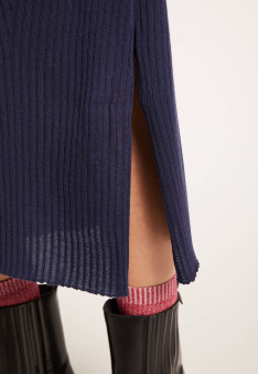 Jupe droite en laine côtelée - Etreinte 6325 navy - 05 bleu marine