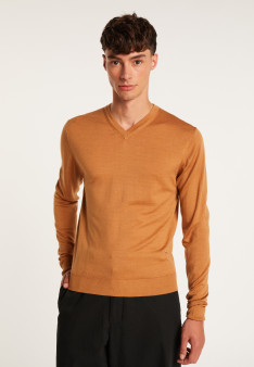 V-neck sweater with logo in merino wool - Elmo