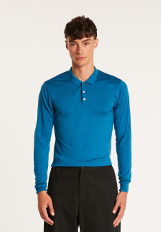 Merino wool sweater with polo collar with logo - Eni