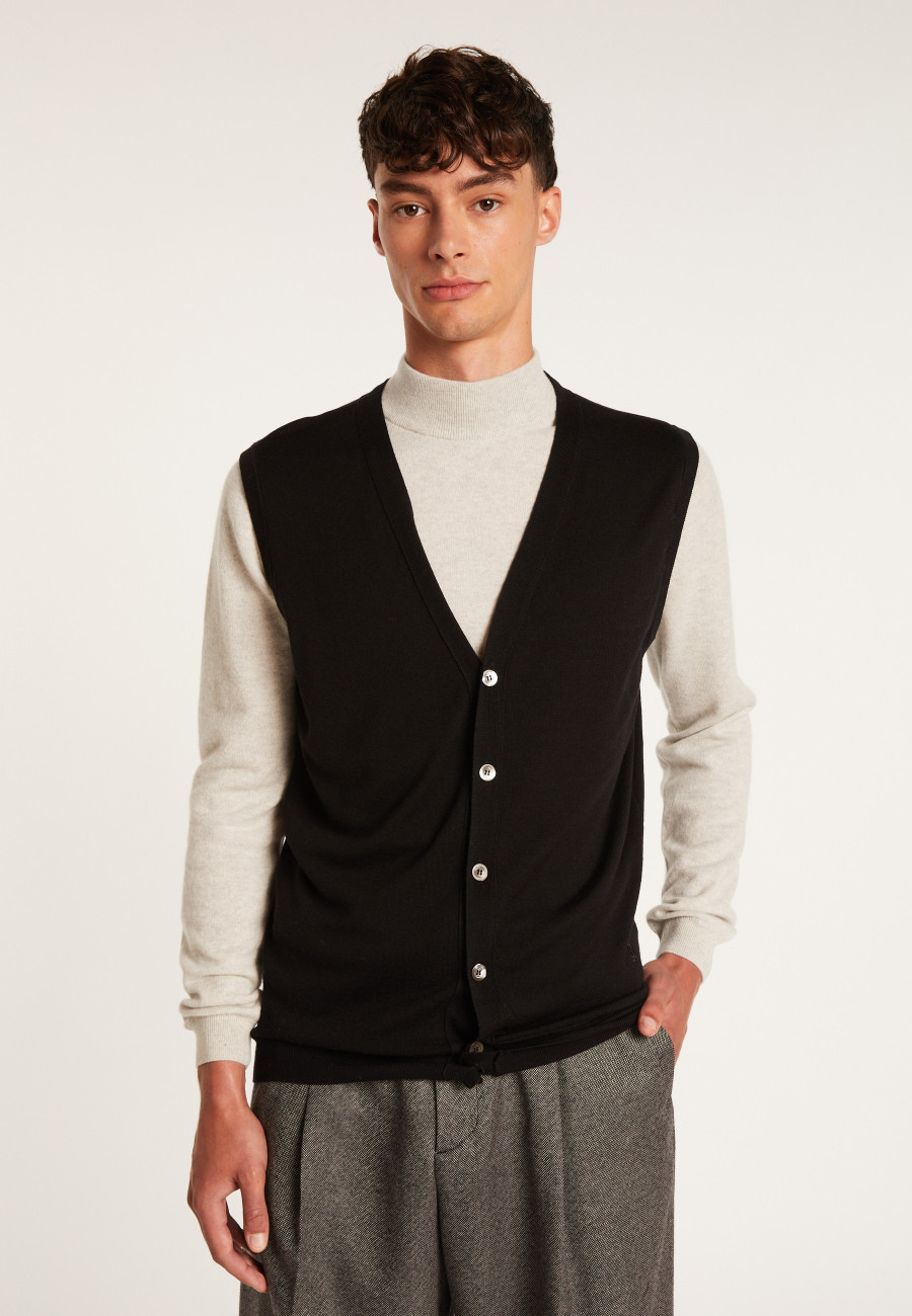 Sleeveless cardigan with logo in merino wool - Ernardo