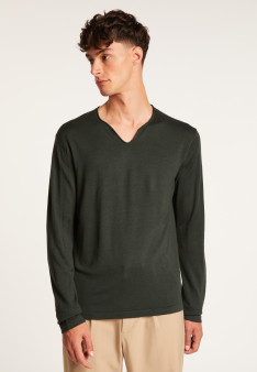 Merino wool sweater with Tunisian collar with logo - Ethan