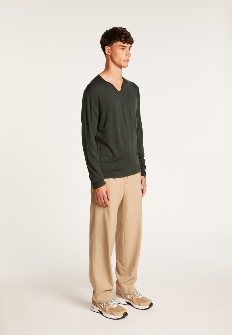 Merino wool sweater with Tunisian collar with logo - Etan