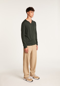 Merino wool sweater with Tunisian collar with logo - Ethan
