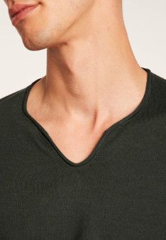 Merino wool sweater with Tunisian collar with logo - Ethan