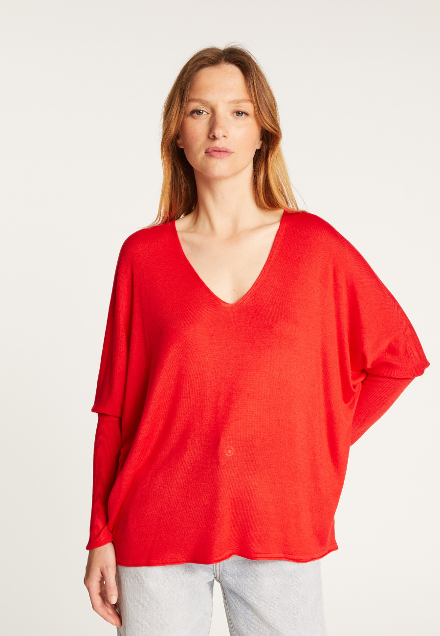 Oversized V-neck T-shirt in bamboo cashmere fiber - Rica