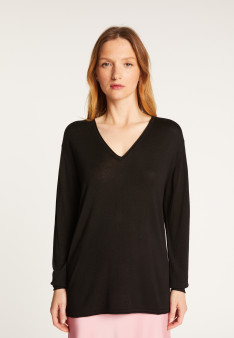 V-neck T-shirt in bamboo cashmere fiber - Aeline