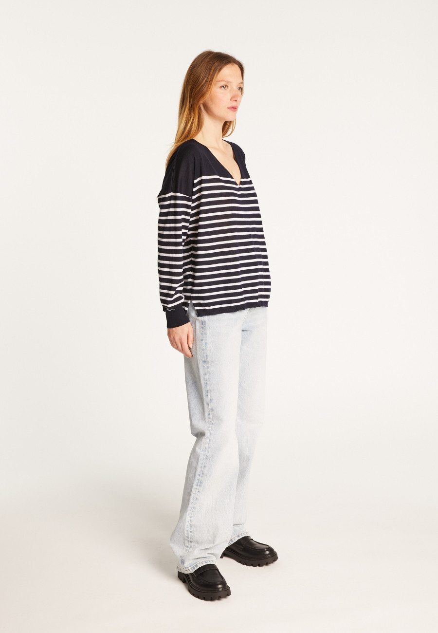 V-neck sailor top in merino wool - Rex