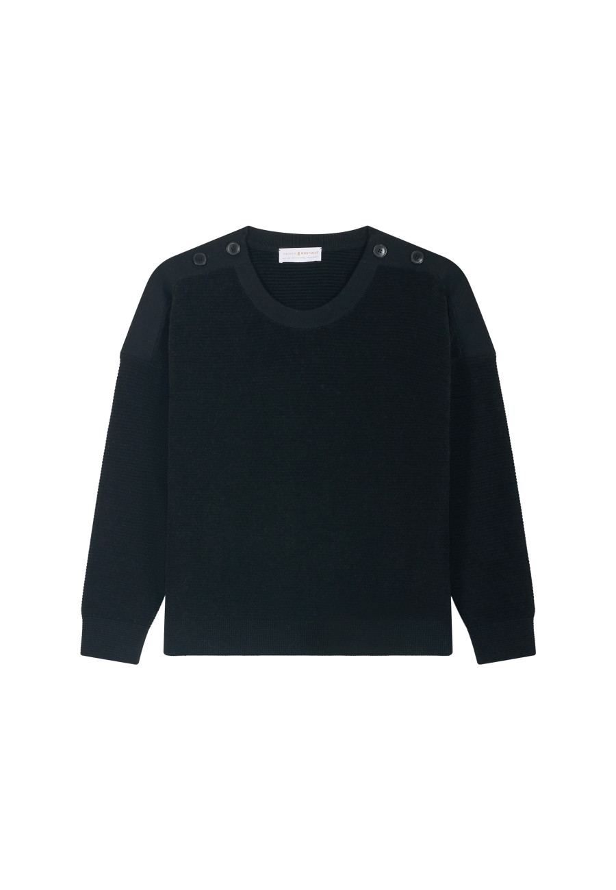 Wool and velvet sweater with shoulder buttons - Rochelle