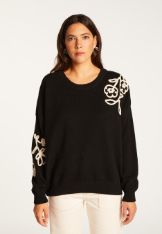 Embroidery sweater in wool and cashmere - Rachel