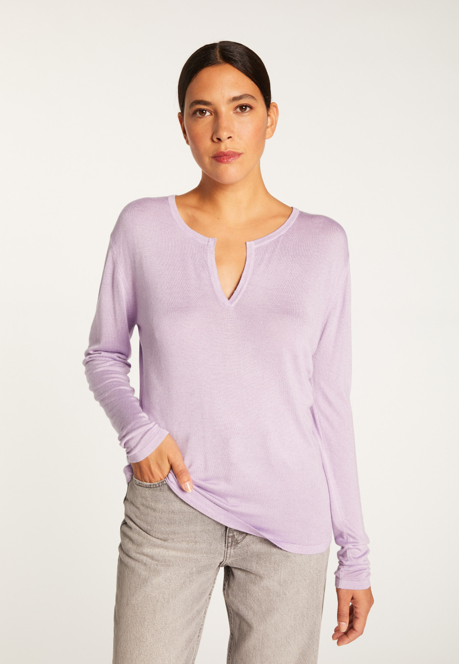 Bamboo cashmere t-shirt with tunisian collar - Alicia