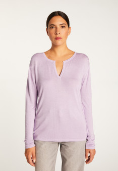 Bamboo cashmere t-shirt with tunisian collar - Alicia