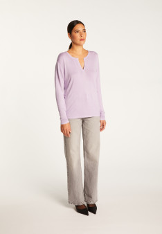 Bamboo cashmere t-shirt with tunisian collar - Alicia