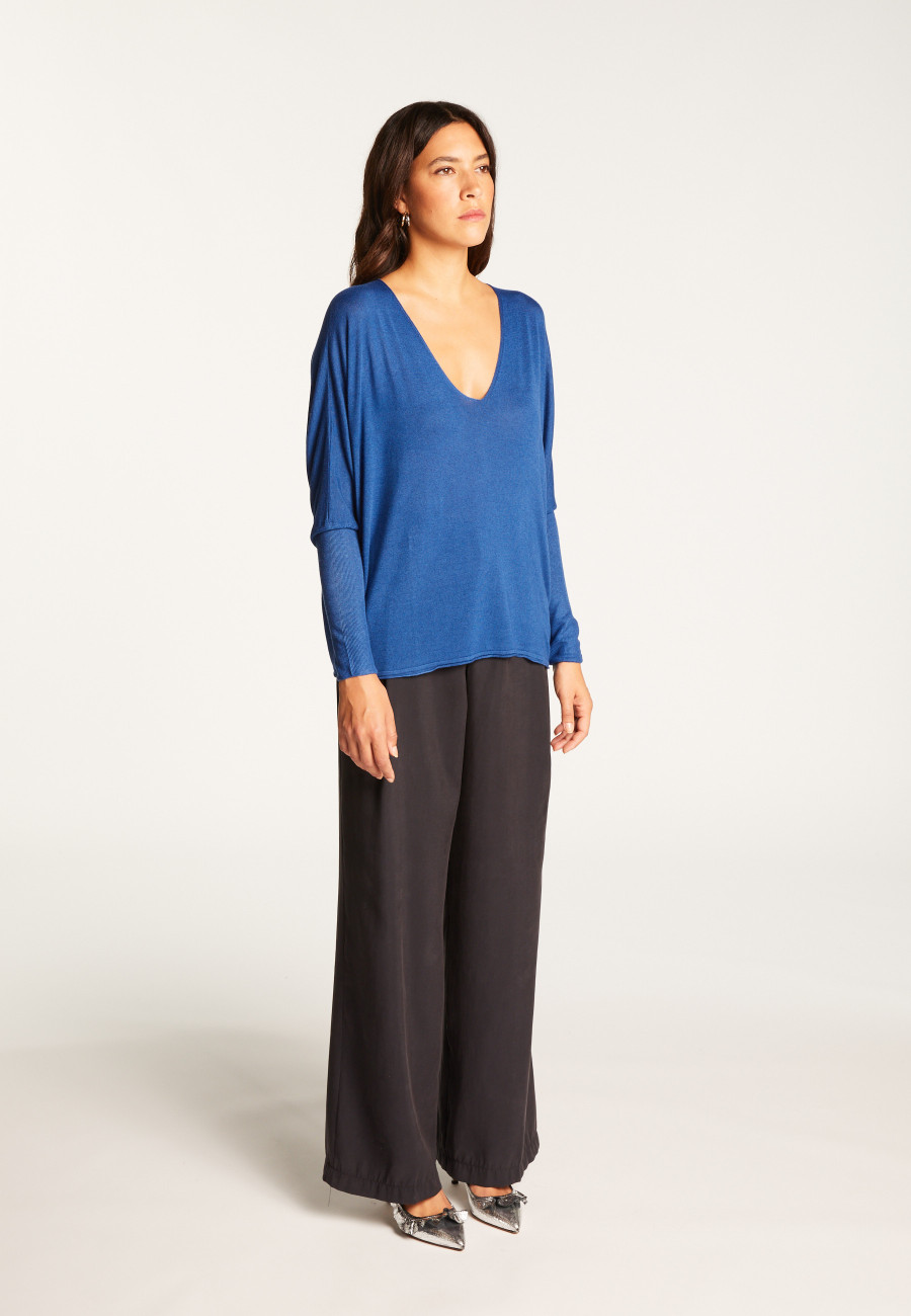 Oversized V-neck T-shirt in bamboo cashmere fiber - Rica